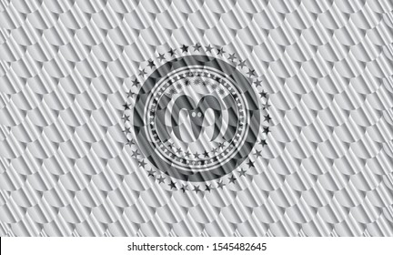 goat head icon inside silver badge. Scales pattern. Vector Illustration. Detailed.