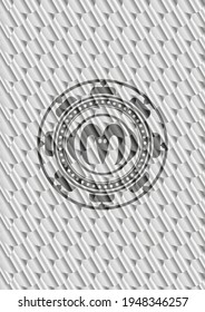 goat head icon inside silver color emblem. Scales pattern. Vector Illustration. Detailed. 