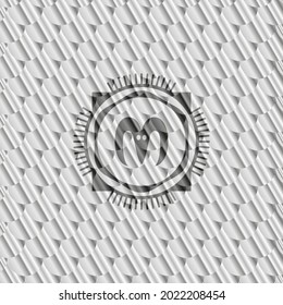 goat head icon inside silver badge. Scales pattern. Vector Illustration. Detailed. 