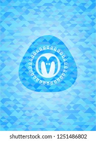 goat head icon inside sky blue emblem. Mosaic background