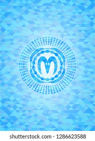 goat head icon inside sky blue mosaic emblem