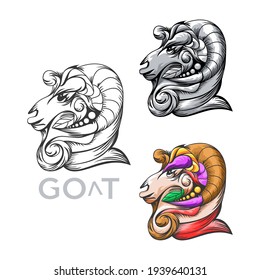 Goat head illustration with colorful  design vector 