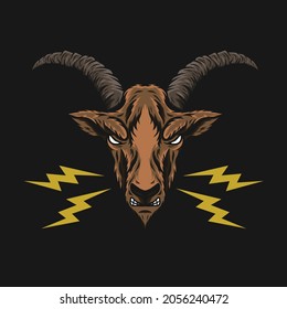Goat head illustration with lightning symbol