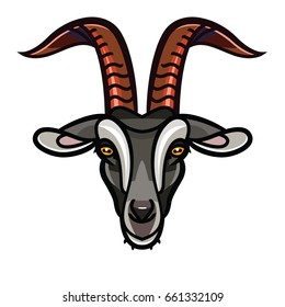 Goat head isolated on white background - stylish portrait for design card, invitation, banner, book, scrapbook, t-shirt, poster, sketchbook, album etc