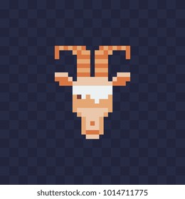 Goat head isolated vector illustration pixel art character flat style icon.