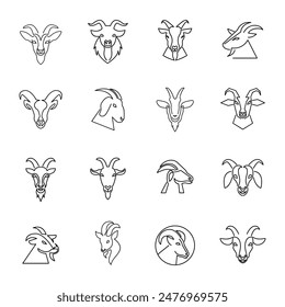 Goat Head line logo icon design illustration template
