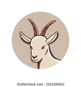 Goat head. llustration of domestic goat. Simple contour vector illustration for emblem and print.