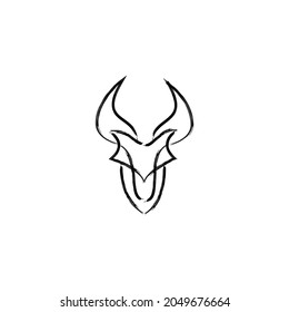 Goat head logo with brush line style. Animal logo vector illustration.