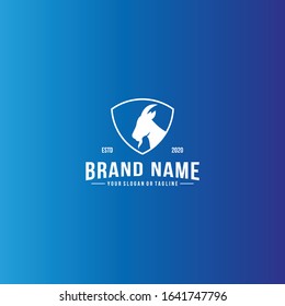 Goat head logo design with shield vector template