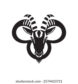 Goat Head Logo Design Silhouette Vector Illustration On a White Background