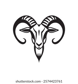 Goat Head Logo Design Silhouette Vector Illustration On a White Background