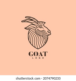 Plantilla de diseño del logotipo de la cabeza de cabra. Estilo lineal. Ilustración vectorial.