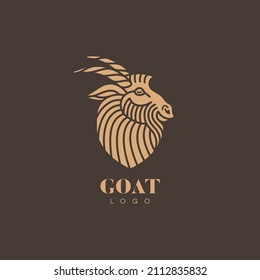 Goat head logo design template for a dark background. Vector illustration.