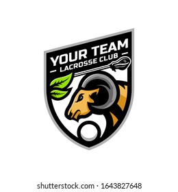 Goat head logo for the Lacrosse team logo. vector illustration. With a combination of shields badge