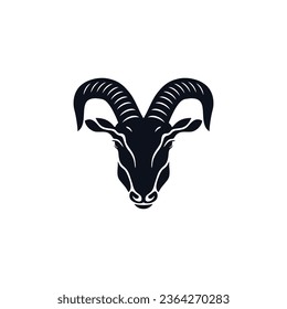 Goat head Logo of Lamb face with Horns silhouette icon vector, animal mascot symbol, sheep cartoon clipart illustrator, isolated on white background.