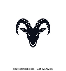 Goat head Logo of Lamb face with Horns silhouette icon vector, animal mascot symbol, sheep cartoon clipart illustrator, isolated on white background.