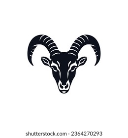 Goat head Logo of Lamb face with Horns silhouette icon vector, animal mascot symbol, sheep cartoon clipart illustrator, isolated on white background.