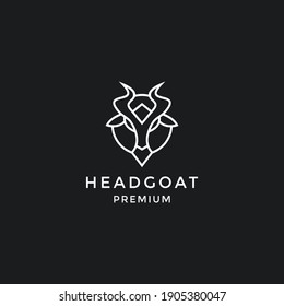 Goat head logo line icon  outline vector sign  linear pictogram isolated  in black background.