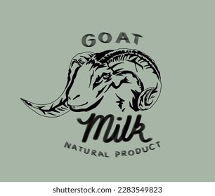 goat head logo, goat milk, natural product, on dark green background