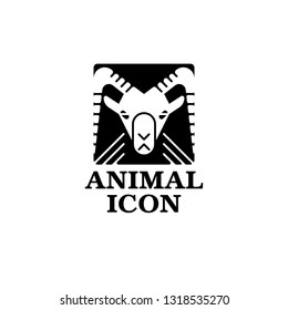 Goat head logo. Vector stylized flat black and white icon.