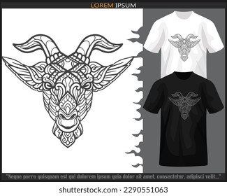 Goat head mandala arts isolated on black and white t shirt.