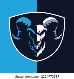 Goat head mascot esport logo design premiumvector. For gaming team.