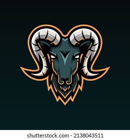 Goat Head Mascot Logo - Animals Mascot E-sport Logo, Vector Illustration Design Concept.