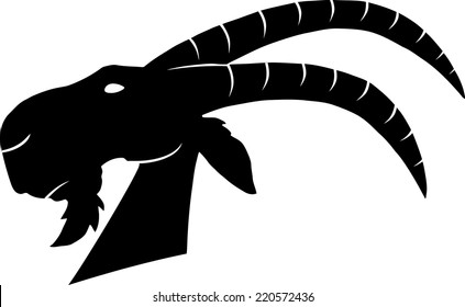 Goat Head Monochrome Vector Illustration Isolated On White Background