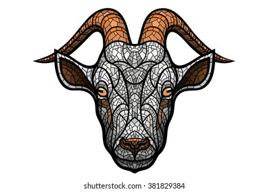 Goat head on white background