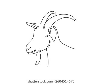 Goat head in one continuous line art drawing style. Minimalist black linear isolated on white background. Capricorn symbol vector illustration. Editable
