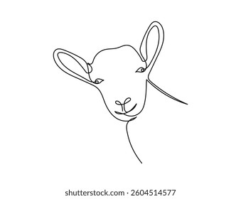 Goat head in one continuous line art drawing style. Minimalist black linear isolated on white background. Capricorn symbol vector illustration. Editable