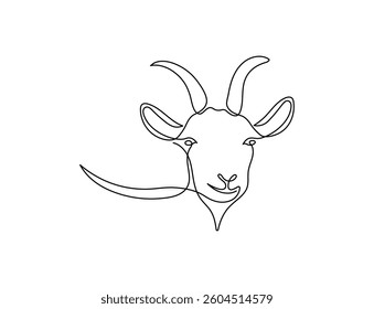 Goat head in one continuous line art drawing style. Minimalist black linear isolated on white background. Capricorn symbol vector illustration. Editable