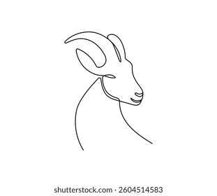 Goat head in one continuous line art drawing style. Minimalist black linear isolated on white background. Capricorn symbol vector illustration. Editable