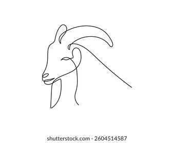 Goat head in one continuous line art drawing style. Minimalist black linear isolated on white background. Capricorn symbol vector illustration. Editable