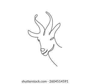 Goat head in one continuous line art drawing style. Minimalist black linear isolated on white background. Capricorn symbol vector illustration. Editable