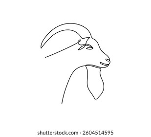 Goat head in one continuous line art drawing style. Minimalist black linear isolated on white background. Capricorn symbol vector illustration. Editable