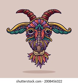 Goat head ornament illustration with lines and colors, vector illustration 
