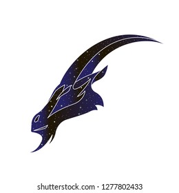Goat head outline. Vector animal illustration, night sky color line silhouette isolated on white background.