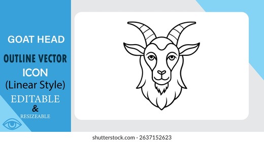 Goat Head Outline Vector Icon Linear Editable Style