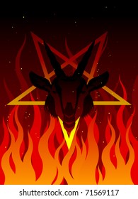 Goat head in a pentagram surrounded by flames