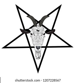 Goat head in a pentagram symbol, isolated on white background