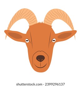 Goat head, portrait of farm animal, isolated vector illustration in flat style