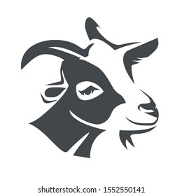 goat head portrait, stylized vector logo template