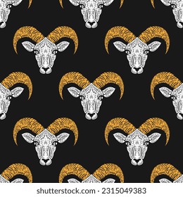 goat head seamless pattern monochrome style