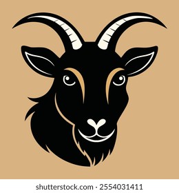 Goat head silhouette vector illustration. Ram goat horn capricorn zodiac sign. head goat front view drawing art logo design inspiration