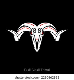 Goat head skull logo design. Scary goat tribal illustration. Tribal Goat logo for apparel or biker. Animal skull scare with horn logo. Scary logo.