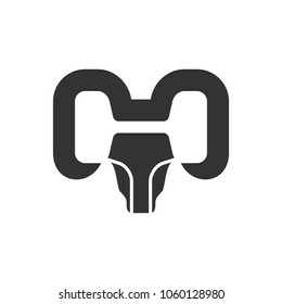 Goat head with symbol of Body Builder man logo vector.