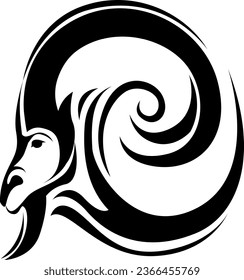 Goat head tattoo, tattoo illustration, vector on a white background.
