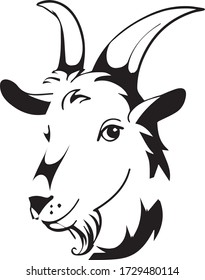 Goat Head Vector Illustration Black & White Background 