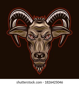 Goat head vector illustration in colorful cartoon style isolated on dark background